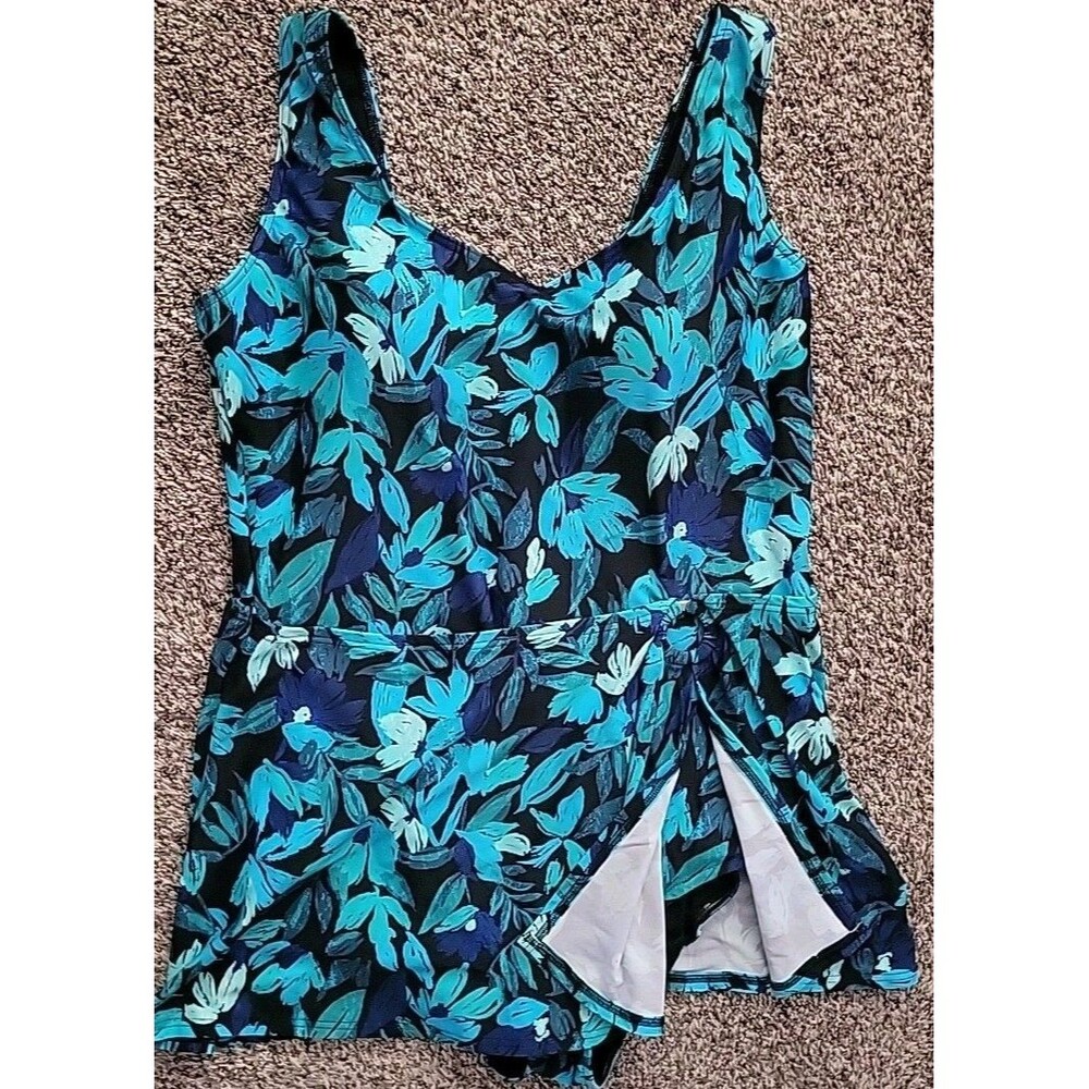 Coldwater Creek Womens One Piece Swimsuit Size 18W Floral Beach Swim Blue S1145